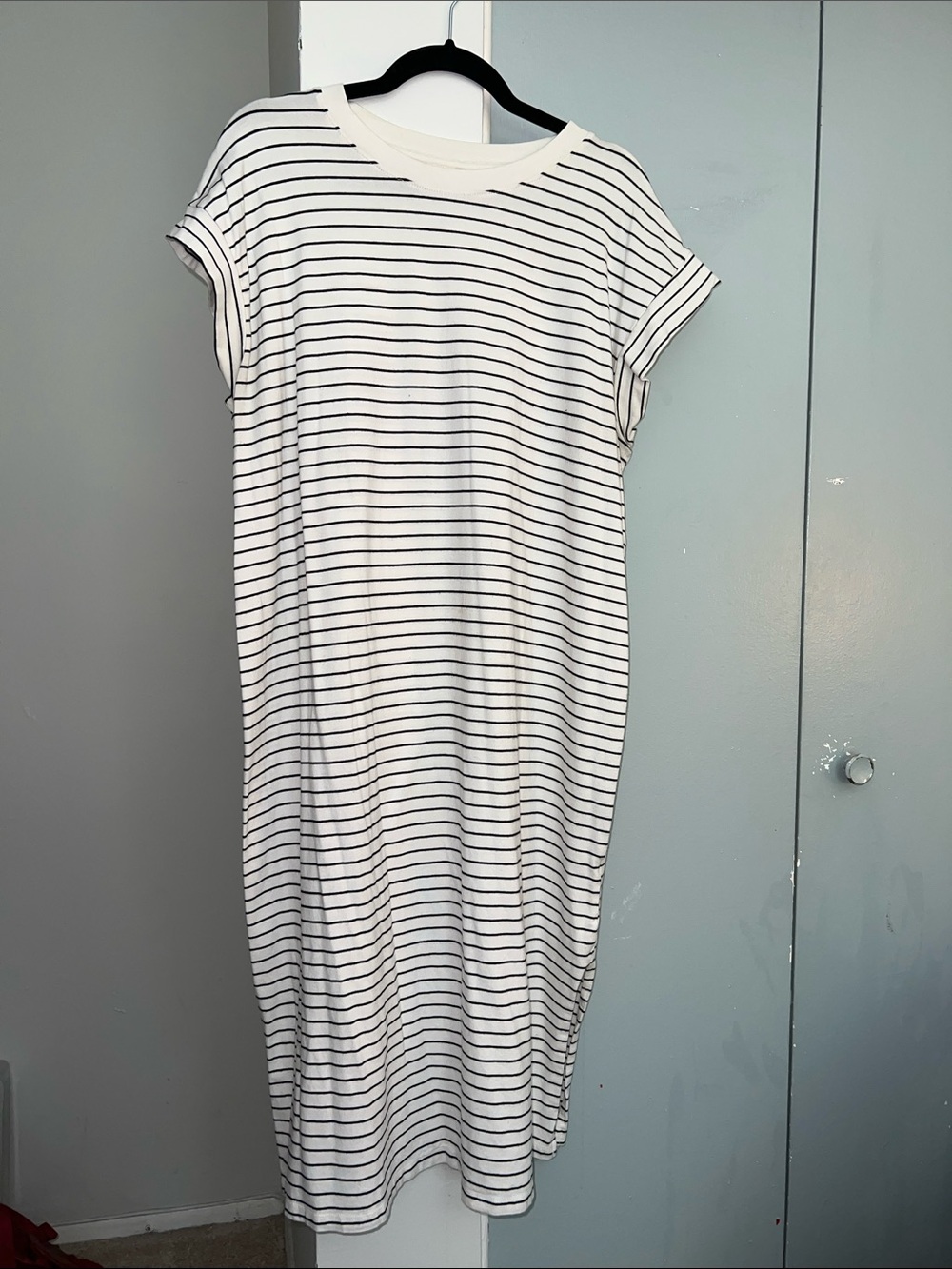 a new day White and Black Striped Midi Tee Dress